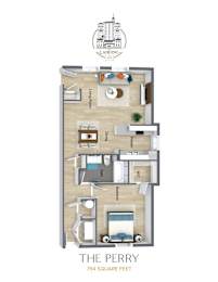 A floor plan of an apartment named The Perry with 794 square feet.