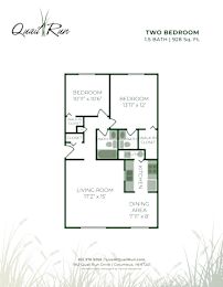 A floor plan for a two bedroom apartment sized 1,5 bath and 928 sq. ft.