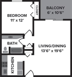 1 Bed floor plan at Flats on the Row, Kentucky