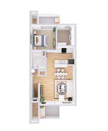 1 bed 1 bath floorplan at Waterfront Pointe, Indianapolis, IN