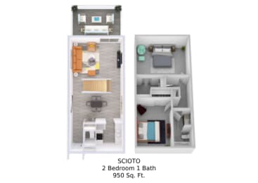 2 bed 2 bath F at Rivers Edge Apartments and Townhomes, Dayton