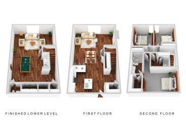 a 3d rendering of three different floor plans
