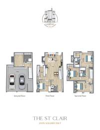 A floor plan for a 2005 square foot home with three floors.
