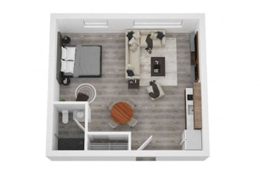 a 1 bedroom floor plan with a bathroom and a living room