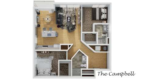 The Campbell Floor Plan at 303 Front St Apartments, Columbus, Ohio