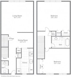 Two bedroom apartment with two stories at Tysons Glen Apartments and Townhomes, Falls Church, 22043