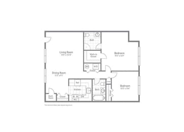 2 bed 2 bath Lincoln Floor Plan at Gainsborough Court Apartments, Fairfax, VA
