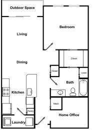 1 Bed 1 Bath Floor Plan with Home Office at The Encore by Windsor, Atlanta, GA