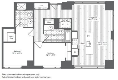B5 2 Bed 2 Bath Floor Plan at Waterside Place by Windsor, Massachusetts, 02210