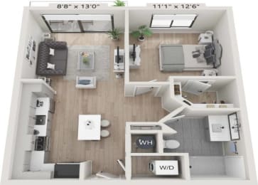 a floor plan of a 1 bedroom apartment