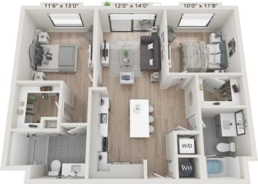 a floor plan of a 3 bedroom apartment