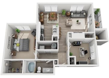 1 bedroom 1 bathroom floor plan J at Windsor Addison Park, North Carolina