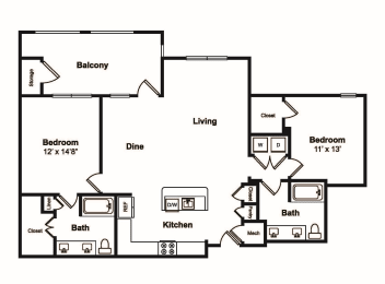 B4 2 Bedroom 2 Bathroom Floor Plan at Windsor Castle Hills, Texas