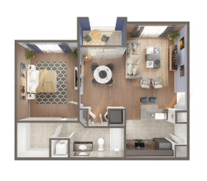 1 bedroom apartment floorplan at Windsor Biscayne Shores in North Miami