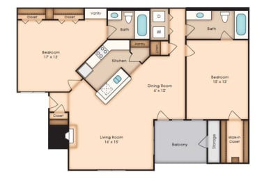 Windsor Oak Creek - B2 Floor Plan - Two Bedroom Apartment in Fairfax VA