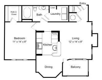 2D Floorplan for Windsor Vinings Apartment's A1 Adelaide Layout