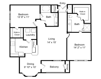 2D Floorplan for Windsor Vinings Apartment's B2 Grand Central Layout