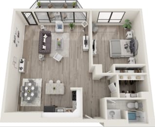 a 2 bedroom floor plan with a bathroom and a living room