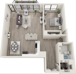 a 3d floor plan of a living room with a bedroom