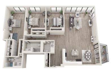 a234 floor plan  1 bedroom with 2 baths  1192 square feet