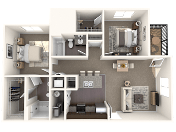 Floor Plan  A 3D rendered image of a small apartment layout.