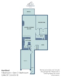 Floor Plan  A diagram of a floor plan for a 1 bedroom apartment.