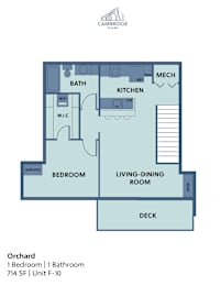 Floor Plan  A floor plan of a one bedroom apartment with one bathroom.