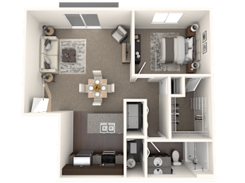 Floor Plan  a rendering of a 3d floor plan with a bedroom and a bathroom