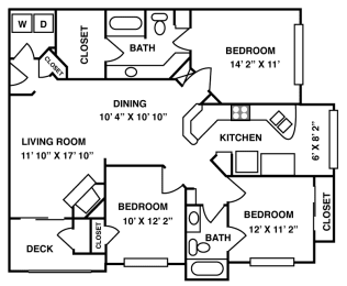 3 Bed | 2 Bath - 1344 sq. ft.