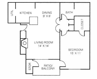 Floor Plan - 1BR - 1BA - 722