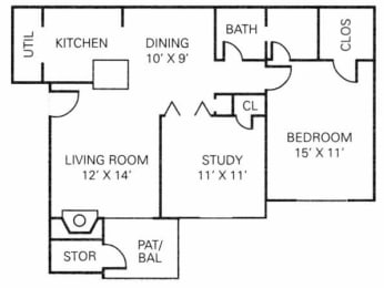 Floor Plan - 1BR - 1BA - 821