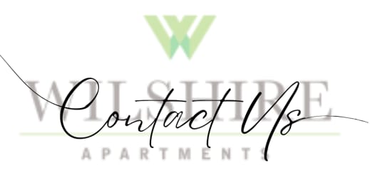 The apartment logo and Contact Us signage are prominently displayed, offering clear information to get in touch with the community.