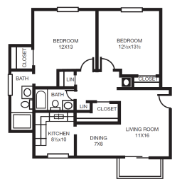  Floor Plan Two Bedroom Two Bath A