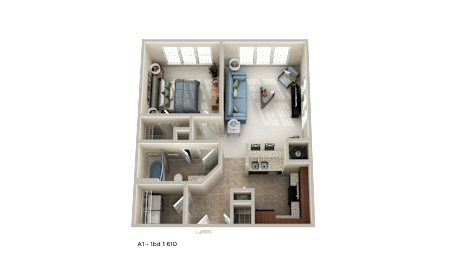 A 1 bed 16 sq ft apartment layout.