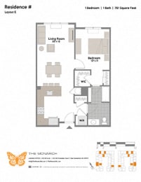 Layout E 1 Bed 1 Bath Floor Plan at The Monarch, East Rutherford, 07073