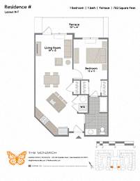 Layout H-T 1 Bedroom 1 Bathroom Floor Plan at The Monarch, East Rutherford, 07073