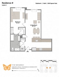 Layout J 1 Bed 1 Bath Floor Plan at The Monarch, East Rutherford