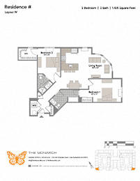 Layout W 2 Bedroom 2 Bathroom Floor Plan at The Monarch, East Rutherford, NJ, 07073