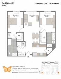Layout Y 2 Bed 2 Bath Floor Plan at The Monarch, East Rutherford, 07073
