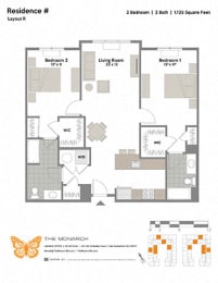 Layout R 2 Bed 2 Bath Floor Plan at The Monarch, East Rutherford, New Jersey