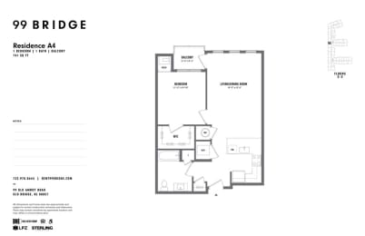 1 Bedroom D 1 Bath Floor Plan at 99 Bridge, New Jersey, 08857