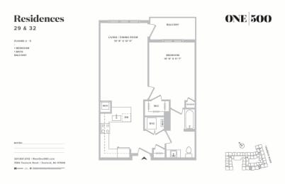 A4 1 Bed 1 Bath Floor Plan at One500, New Jersey