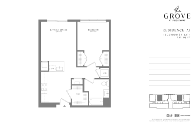 1 Bed 1 Bath Floor Plan at The Grove at Piscataway, Piscataway, NJ, 08854