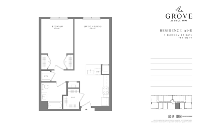 A1D 1 Bed 1 Bath Floor Plan at The Grove at Piscataway, Piscataway
