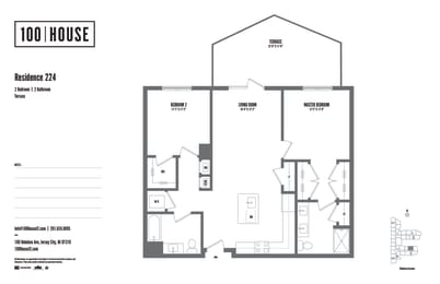 2 bed 2 bath floor plan at 100 House Apartments, Jersey City , 07310