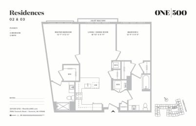 B8-a 2 Bed 2 Bath Floor Plan at One500, Teaneck, NJ, 07666