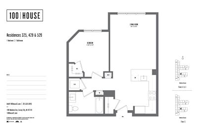 1 bed 1 bath floor plan H at 100 House Apartments, Jersey City , 07310