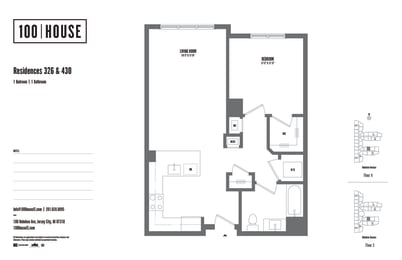1 bed 1 bath floor plan I at 100 House Apartments, New Jersey