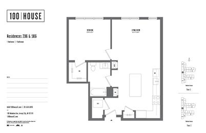 1 bed 1 bath floor plan K at 100 House Apartments, Jersey City , NJ, 07310