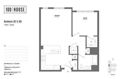 1 bed 1 bath floor plan N at 100 House Apartments, Jersey City , New Jersey